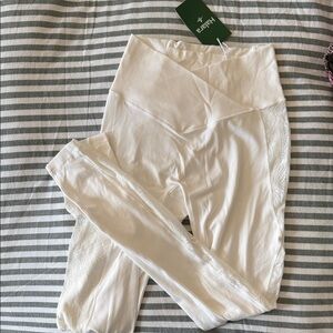 HALARA Cream-White High Waist Leggings with Mesh Panels